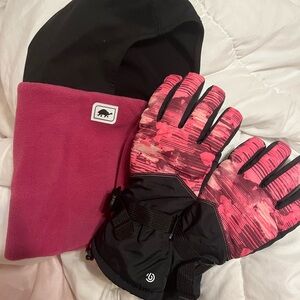 youth girls pink snow gloves and balaclava
